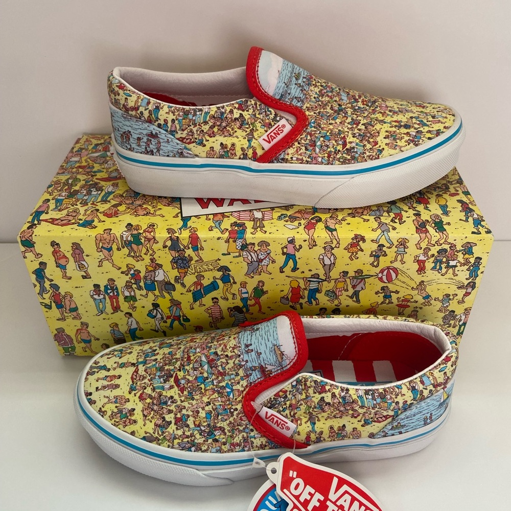 Authentic VANS Boys slip on sneakers size 2 “Where’s Waldo” Brand NEW in Box